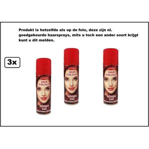 3x Haarverf/haarspray rood 125 ml - Intense red - Word bezorgd in doos ivm beschadeging - Festival thema feest carnaval haar kleurspray party
