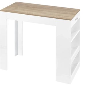 Boleen - Cocktail Bartafel - Bartafels - Bar Tafel - Bartafel Keuken - Keuken Eiland - Verplaatsbaar - Wijnrek - 100x100x50cm - Wit