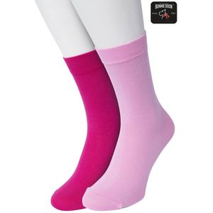 Bonnie Doon Basic Sokken Kinderen set Fuchsia en Licht Roze maat 27/30 - 2 paar - Unisex - Jongens en Meisjes - Basis Katoenen Sok - Kids - Gladde Naden - Brede Boord - Perfecte Pasvorm - 2-pack - Multipack - Fuchsia - Soft Pink - OL7334012.490