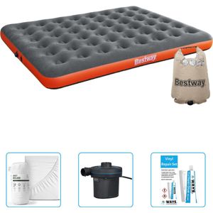 Bestway luchtbed - 2-Persoons - 152 x 203 x 22 cm - Grijs/Oranje - Inclusief Hoeslaken - Pomp en Reparatieset