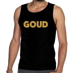 Bellatio Decorations feest tanktop voor heren goud - glitter tekst - foute party/carnaval - zwart M