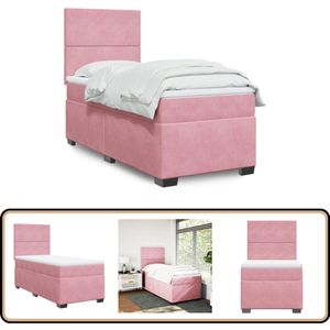 vidaXL Boxspring met matras fluweel roze 100x200 cm