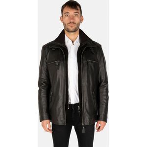 FLEX Leren Parka - Heren Leren Jas in Zwart - Winterjas - 4 seizoenen jas - 2 jassen in 1 - Afneembare shearling binnenkrag - Zwart - Maat M : 48 EU