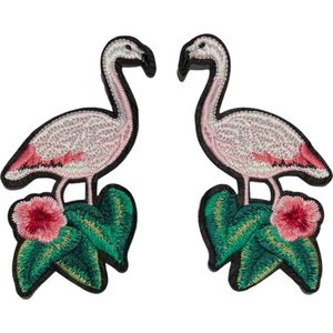 Flamingo Strijk Embleem Patch Set 9 cm / 17.7 cm / Wit Roze Groen