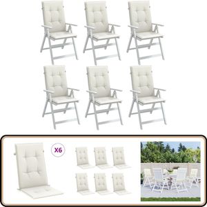 vidaXL Stoelkussens Hoge Rug Creme 6 stuks Kussen - Kussens - Zitkussen - Stoelkussen