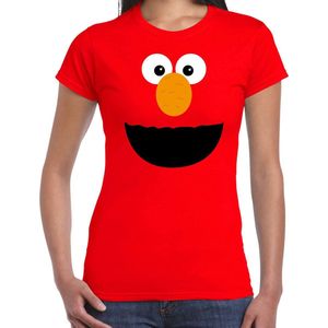 Rode cartoon knuffel gezicht verkleed t-shirt rood voor dames - Carnaval fun shirt / kleding / kostuum XXL