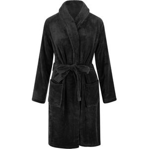 Unisex badjas fleece - sjaalkraag - zwart - badjas heren - badjas dames - maat S/M