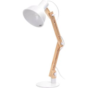 LED Bureaulamp - Igia Julia - E27 Fitting - Rond - Mat Wit/Bruin - Hout