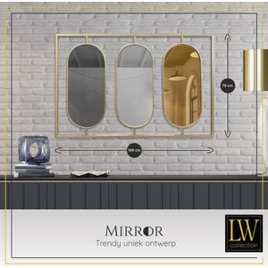 LW Collection luxe design wandspiegel goud rechthoek 109x70 cm metaal - grote spiegel muur - industrieel - woonkamer gang - badkamerspiegel - muurspiegel