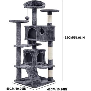 Deboer10.NL - Krabpaal - Kattenkrabpaal - Kattenhuis - Kattenpaal - Kattentoren - Grotten met kattenspeelgoed - Pluche - Grijs