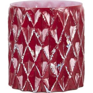 Clayre & Eef Theelichthouder Ø 10x11 cm Rood Glas Rond Waxinelichthouder