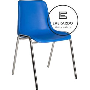 King of Chairs model KoC Everardo blauw met verchroomd onderstel. Kantinestoel stapelstoel kuipstoel vergaderstoel tuinstoel kantine stoel stapel kantinestoelen stapelstoelen kuipstoelen stapelbare keukenstoel Helene eetkamerstoel