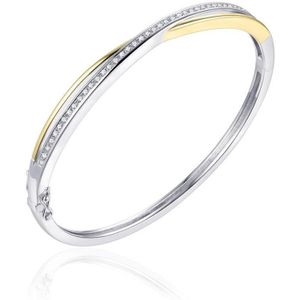 Gisser Jewels - Armband - Bangle gezet met Zirkonia - 5mm Breed - Maat 60 - Bi-color Geelgoud Verguld Zilver 925 - SB17Y-60 - Sieraad - Dames