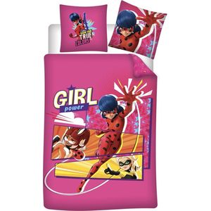 Miraculous Dekbedovertrek Girl Power 140 X 200 Cm + 63 X 63 Cm - Polyester - Roze