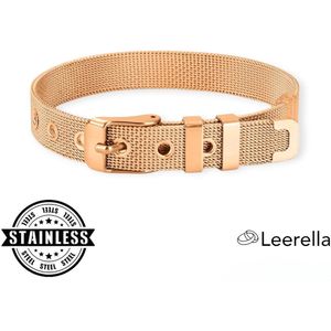 Leerella Trendy Roestvrij Stalen Rosé Riemarmbanden - Dames en Heren - Stijlvolle Accessoires – Moederdag - Valentijnsdag en Verjaardagen - 10mm Breed, 21cm Lang