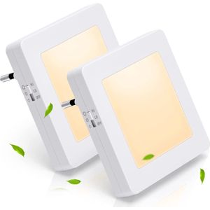 Aigostar 10B9V - LED Nachtlampje Stopcontact - Dag/Nacht Sensor - Babykamer - Nacht Lamp Kinderen - Warm Wit - 2 stuks