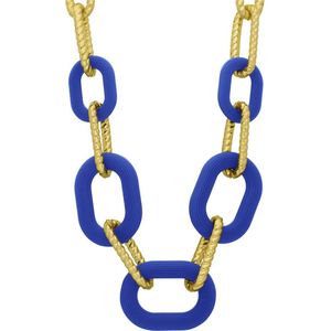 Lucardi Dames Stalen goldplated chunky ketting met blauwe schakels - Ketting - Staal - Goudkleurig - 47 cm