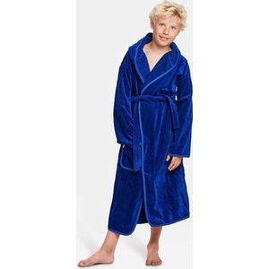 Kinderbadjas kobalt blauw- capuchon badjas kind - katoenen badjas kind - 6/8 jaar