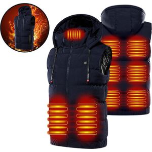 Verwarmde Bodywarmer - Heated Vest - Elektrische Bodywarmer - Rits Capuchon - Water Afstotend - Oplaadbaar - Unisex - Maat S - Blauw