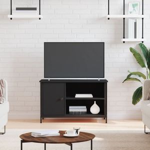 The Living Store Tv-kast - Klassiek design - Voldoende opbergruimte - Ijzeren poten - Uitstalfunctie - Zwart - Bewerkt hout en ijzer - 80x40x50 cm