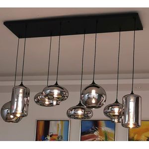 MBC-light -Hanglamp Bulbs - 8 lichts smoke mixed bollen - met zwarte ophangplaat 140x40cm