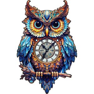Brickkies®, Klok Uil, Jigsaw houten puzzel, A3, maat L, 23.4 x 32.8 cm, 240 stukjes.