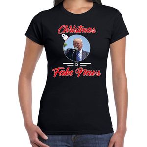 Trump Christmas is fake news fout Kerst shirt - zwart - dames - Kerst  t-shirt / Kerst outfit XS