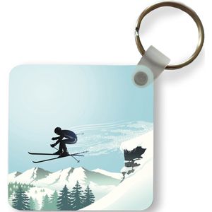 Sleutelhanger - Uitdeelcadeautjes - Een illustratie van een hoge sprong van een skiër - Plastic