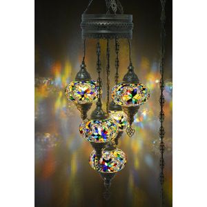 5 globe bollen Turkse hanglamp Oosterse kroonluchter multicolor mozaïek glas