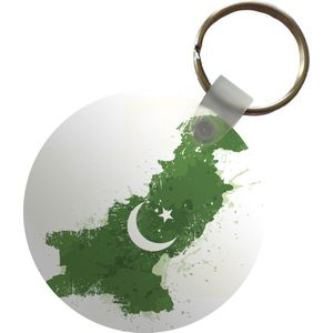 Sleutelhanger - Illustratie van een kaart van Pakistan met kleuren van de vlag - Plastic - Rond - Uitdeelcadeautjes