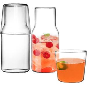 Set van 2 500 ml nachtkastje waterkaraf met glas waterglazen karaf met kopje waterkaraf kleine karaf glas met drinkglas nachtkastje karaf met glas voor slaapkamer woonkamer keuken