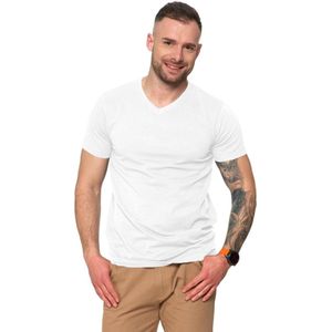Premium Line T-shirt van gekamd katoen met V-hals - wit XXL