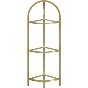 Hoekplank 3 niveaus Boekenkast Plantenplank Vloerplank Badkamerplank Planken van gehard glas Stalen frame Modern voor Woonkamer Keuken Goud Metallic