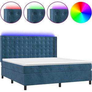 VidaXL Boxspring met Matras en LED Fluweel Donkerblauw 160x200 cm