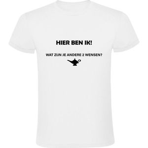 Hier ben ik! Wat zijn je andere 2 wensen? Heren T-shirt - liefde - relatie - vriend - vriendin - wens - humor - grappig