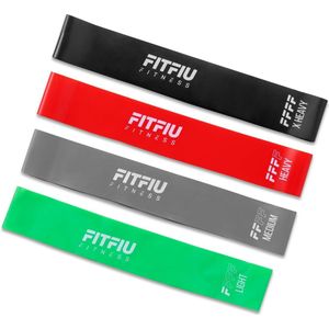 Fitnessband Fit-400 elastische weerstandsbanden voor fitnessoefeningen thuis, gemaakt van latex en met 4 weerstandsniveaus, elastische banden ideaal voor het trainen van de spieren van het hele lichaam.