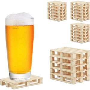 Relaxdays 24 x onderzetters pallets - voor glazen - glasonderzetters – hout – drankjes