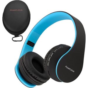 PowerLocus P1 Bluetooth Koptelefoon – Draadloos – Over Ear – Met Microfoon – Inklapbaar - incl. Hoes – Zwart/Blauw