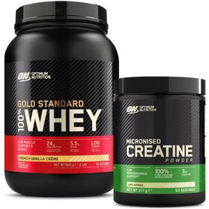 Optimum Nutrition Gold Standard 100% Whey Protein + Creatine Bundel - French Vanilla Proteine Poeder 900 gram (28 servings) + Creatine Monohydraat 317 gram (88 doseringen)