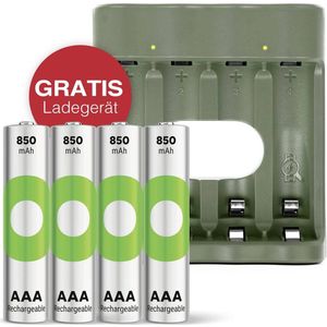 GP Aktion Gratis Ladegerät USB-Modell Ladegerät GP B441 inkl. 4x AAA-Akku Oplaadbare AAA batterij (potlood) NiMH 850