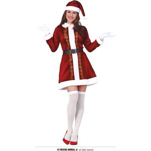 Guirma - Kerst & Oud & Nieuw Kostuum - Luxe Kerstvrouw Santa Claudine Kostuum - Rood, Wit / Beige - Maat 42-44 - Kerst - Verkleedkleding
