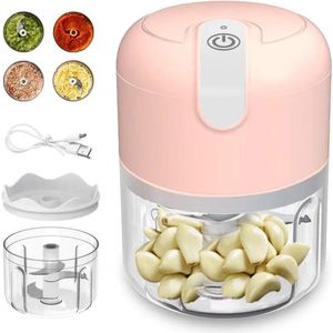 COCHO® Mini USB Hakmolen Roze Elektrisch Foodprocessor Hakmolens Uiensnijder vaatwasser bestendig Chopper RVS Messen - 250 ml