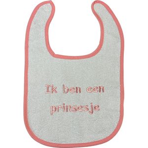 La Petite Couronne Slabber Slabbetje Slab Geborduurd ""Ik ben een prinsesje"" Unisex Katoen Wit/roze Maat 24 x 36 Cm