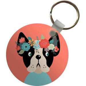 Sleutelhanger - Hond - Bloemen - Roze - Plastic - Rond - Uitdeelcadeautjes