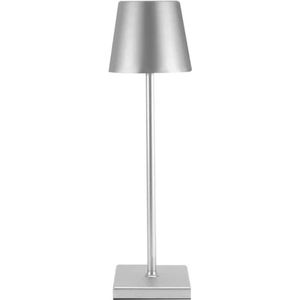 AXFU© Tafel Lamp Zilver - 20 uur licht - Sfeer verlichting oplaadbaar - LED - Luxe tafel lamp - USB-C Oplader - Werklicht en Sfeerverlichting - 38 cm Hoog - Simpele Touch Bediening - Dimbare Standen - Tafel lamp - Warm Wit - Metaal ( RVS ) - 5 Watt