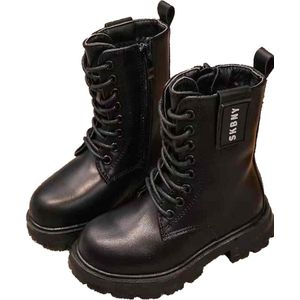Warme laarzen voor meisjes - Winterbotjes- Enkellaarsjes-| kinderbotten- Veterboots - Biker boots _MAAT 35 _ ZWART