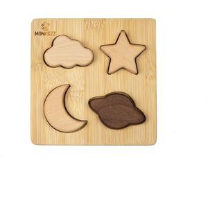 Monkiezz® houten puzzel - space | educatief | spellen | speelgoed | hout | maan, ster, planeet en wolk | vormenpuzzel