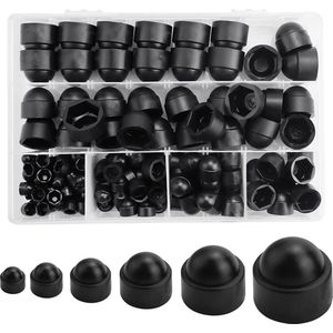 Pack of 145 Hex Nut Covers, 6 Sizes, M4, M5, M6, M8, M10, M12, Hexagonal Nuts, Protective Cap, Plastic, Hexagonal Screws Cover Caps with Storage Box for Screws Nuts (Black)