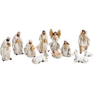 Polystone kerststal beeldjes / beelden wit 11 stuks - Kerstdecoraties en kerstversiering - kerststallen beeldjes