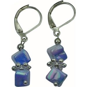 Parelmoeren oorbellen Shell Cube AB Blue - oorhanger - parelmoer - edelstaal - blauw - sieraden zakje - cadeau voor haar - kerst cadeau - Moederdag cadeau